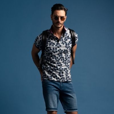 Polo uomo mezza manica stampa hawaiana